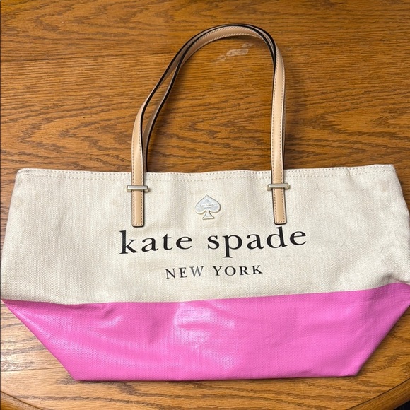 Kate Spade Cream and Pink Tote Bag with Leather Straps - Picture 1 of 5